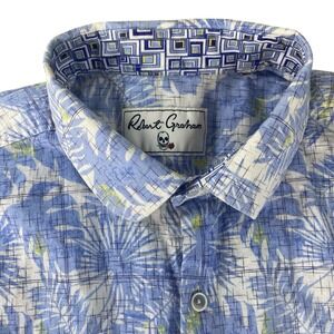 Robert Graham Spencer S/S Shirt Linen Blend‎ Blue Floral Leaf Men's Large *Read